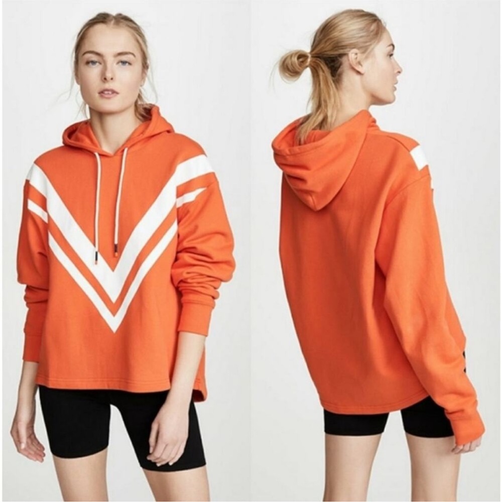 Tory Sport French Terry Chevron Hoodie Sweatshirt Orange Size Small Active